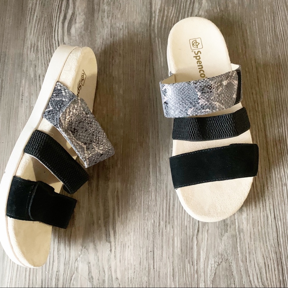 Spenco Slip On Strappy Sandals Snake Pattern Size 10